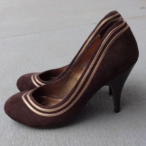 *SOLD* Fergalicious Brown/Gold Heels Size 6.5
